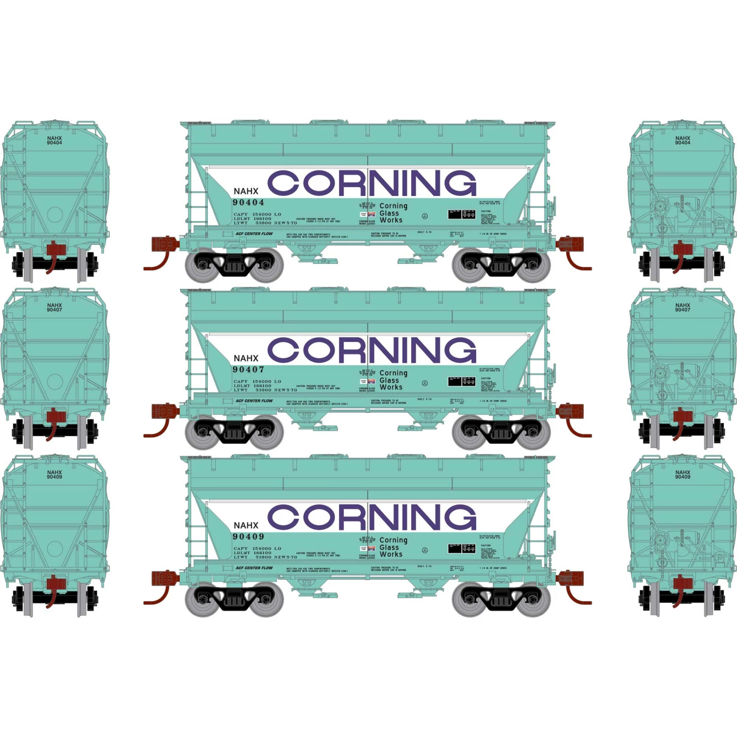 Athearn N ACF 2970 Covered Hopper, NAHX (3) for Freight Cars