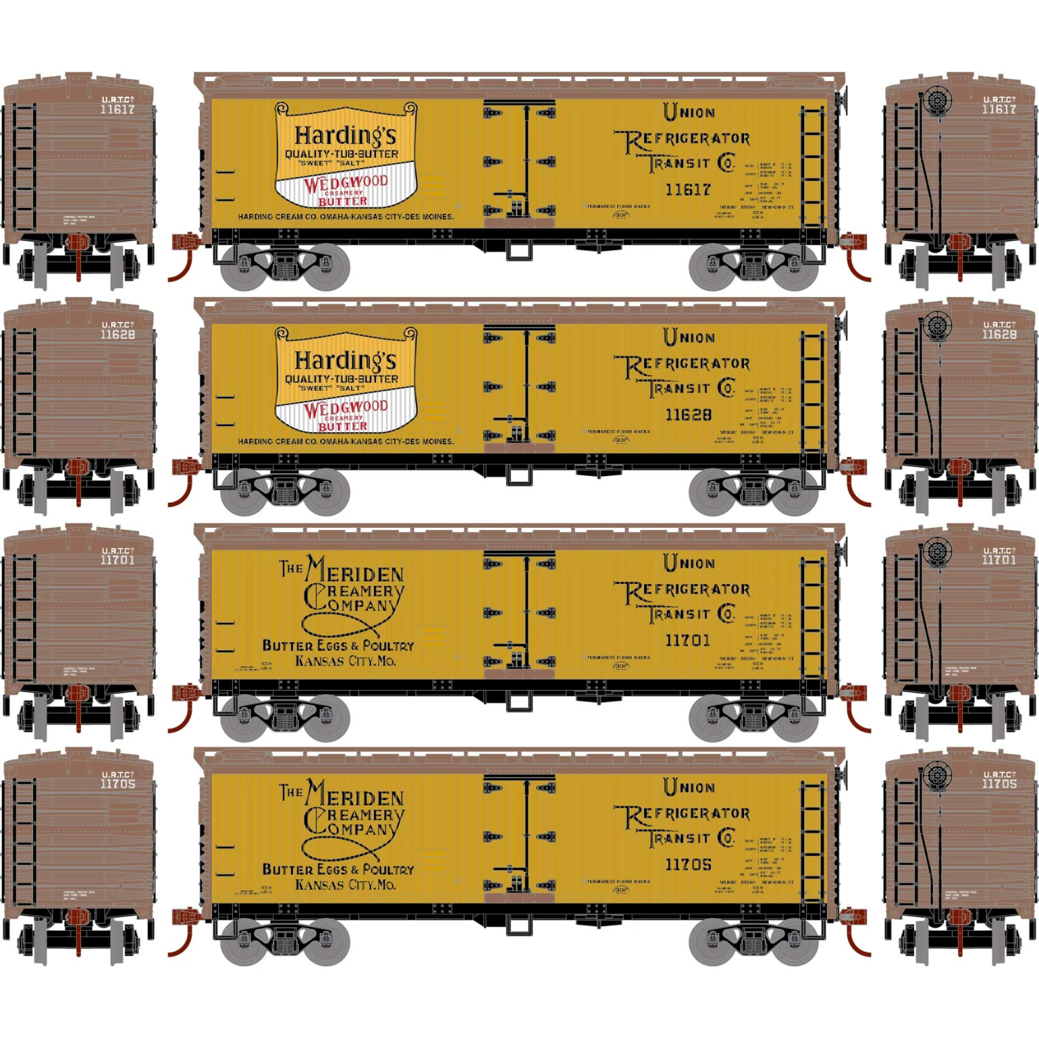 Athearn HO 40' Wood Reefer, UTRX (4) for Freight Cars