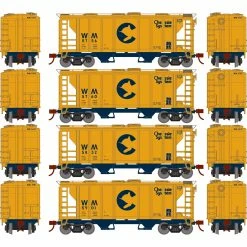 Athearn HO PS-2 2003 2-Bay Covered Hopper Chessie WM (4) for Freight Cars