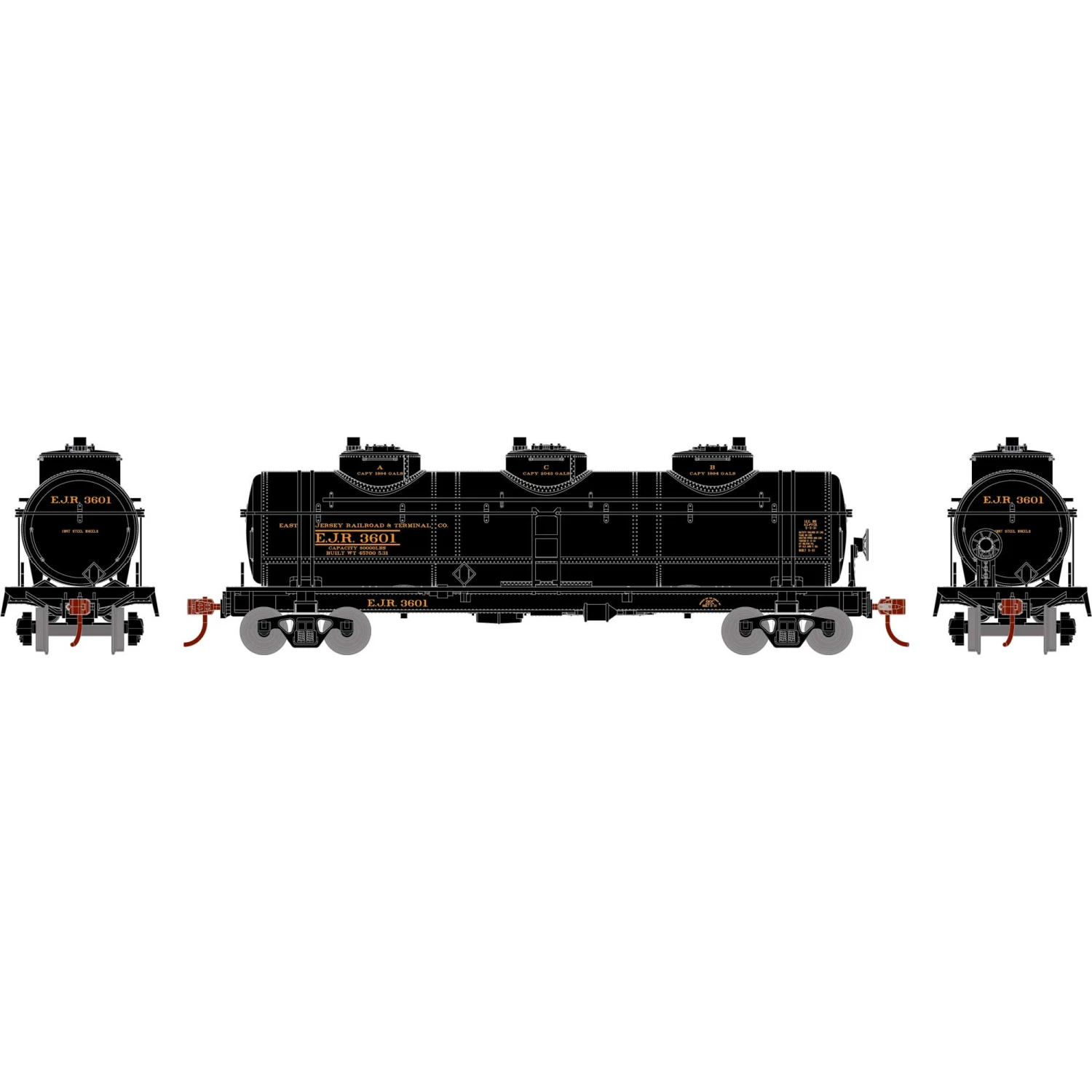Athearn HO 3-Dome Tank, EJR (4) for Freight Cars