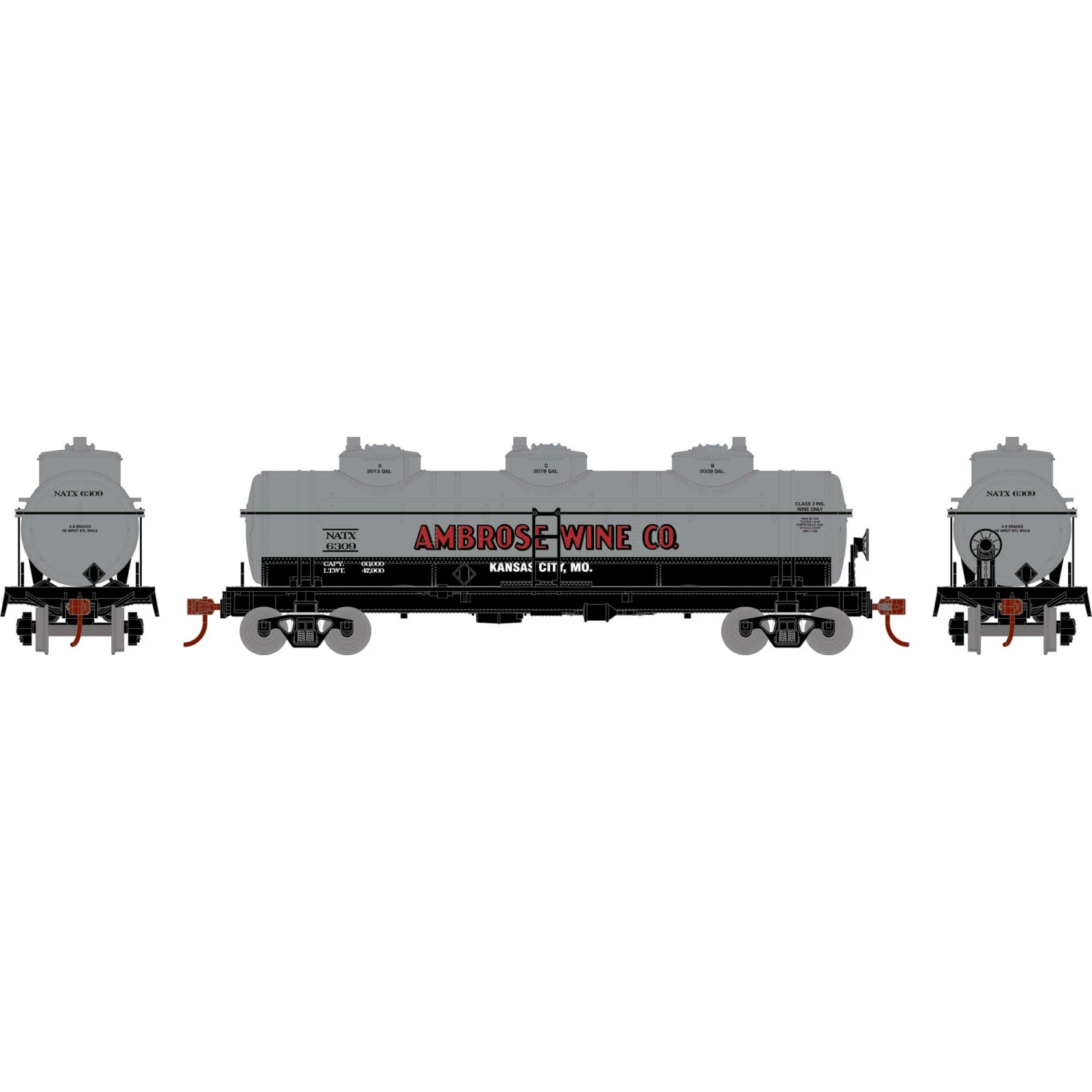 Athearn HO 3-Dome Tank, NATX #6309 for Freight Cars