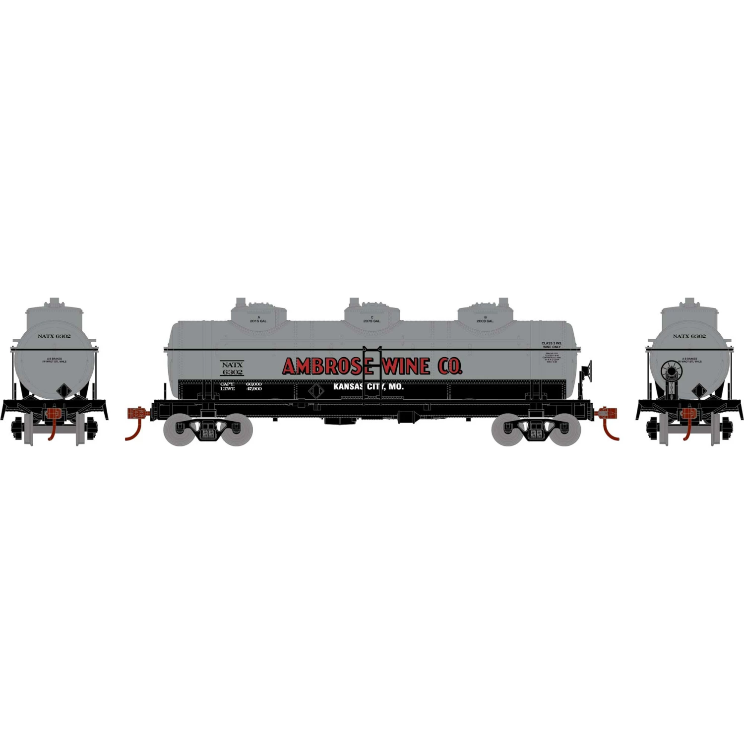 Athearn HO 3-Dome Tank, NATX #1 (4) for Freight Cars