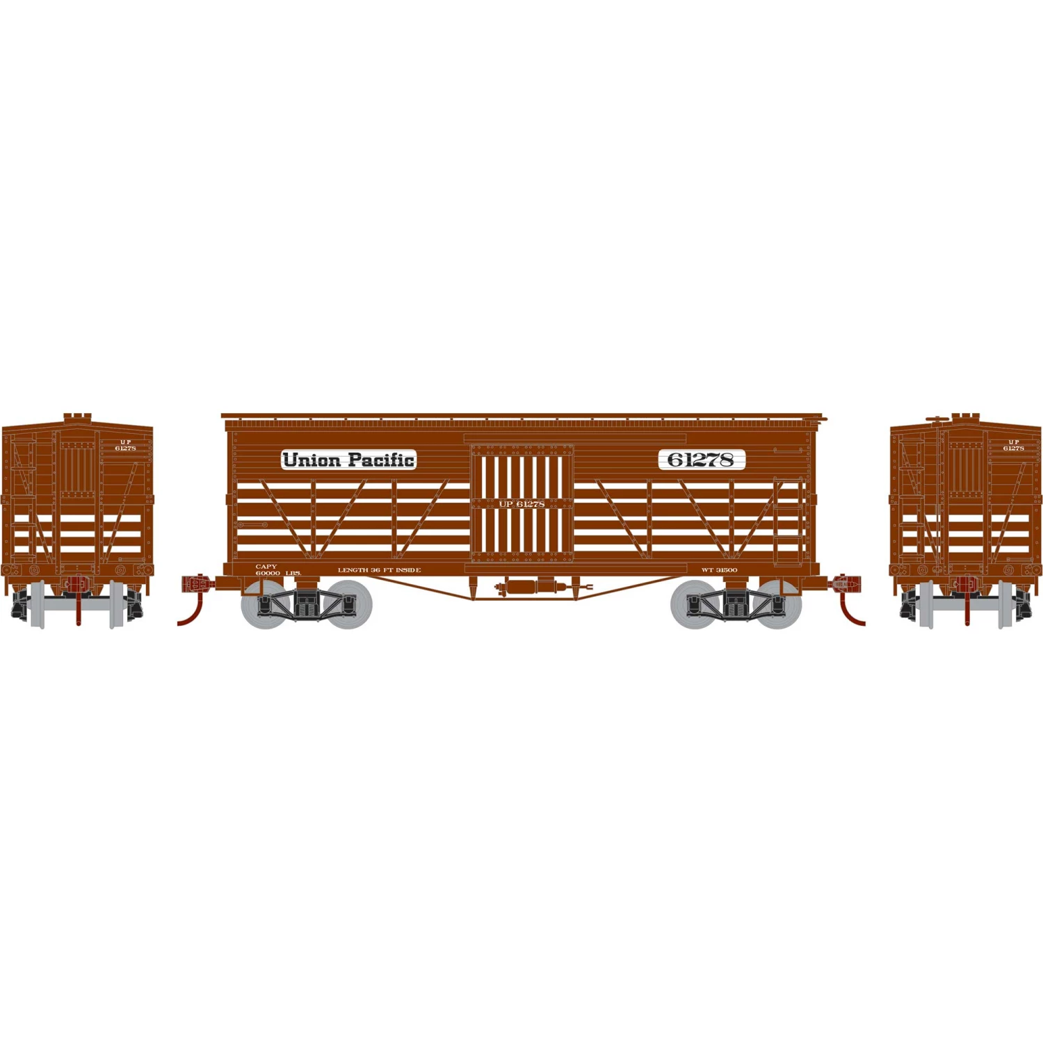 Athearn HO 36' Old Time Stock Car, UP #61278 for Freight Cars